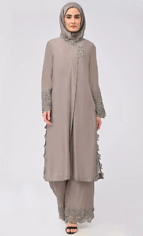 Madiha Modest Grey Salwar kameez Set With Matching Hijab