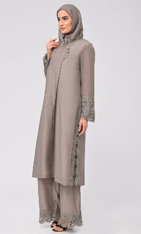 Madiha Modest Grey Salwar kameez Set With Matching Hijab