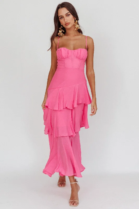 Madrid Summer Tiered Ruffle Maxi Dress Pink