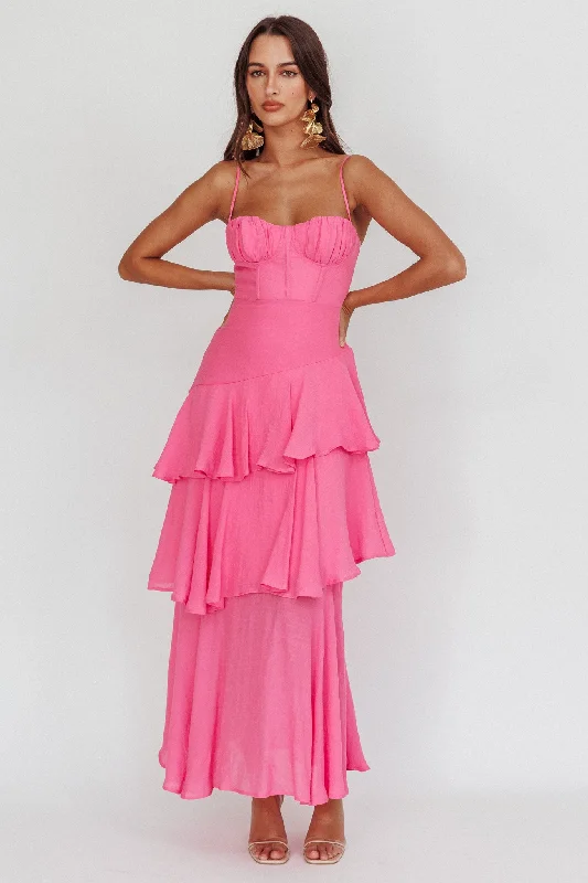 Madrid Summer Tiered Ruffle Maxi Dress Pink