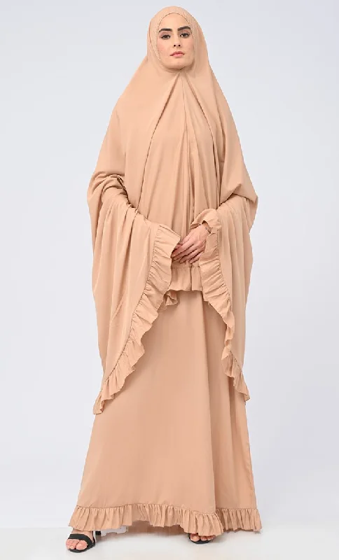 Maghrib Modest Sand Lace Detailing Khimar Prayer Dress For Women