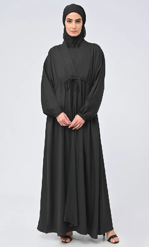 Maghrib Modest Waist Dori Detailing Modest Abaya With Black Inner And Black Hijab