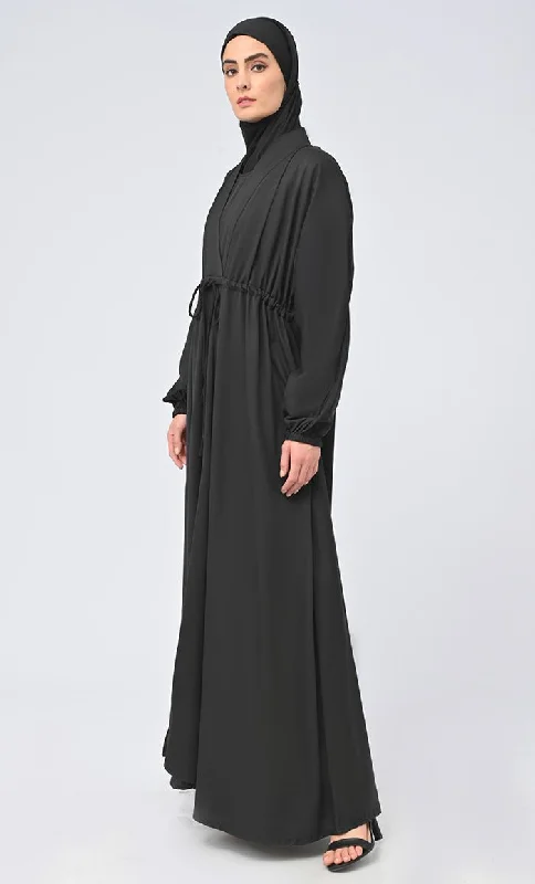 Maghrib Modest Waist Dori Detailing Modest Abaya With Black Inner And Black Hijab