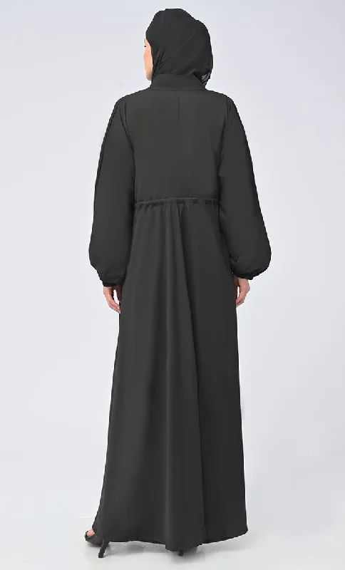 Maghrib Modest Waist Dori Detailing Modest Abaya With Black Inner And Black Hijab