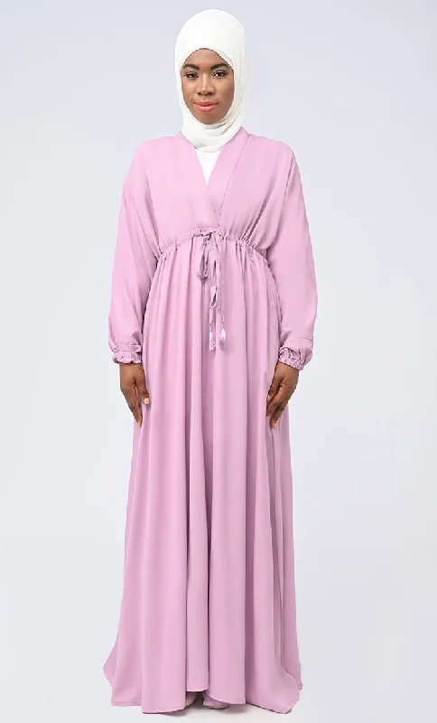 Maghrib Waist Dori Detailing Modest Abaya With White Inner And Hijab