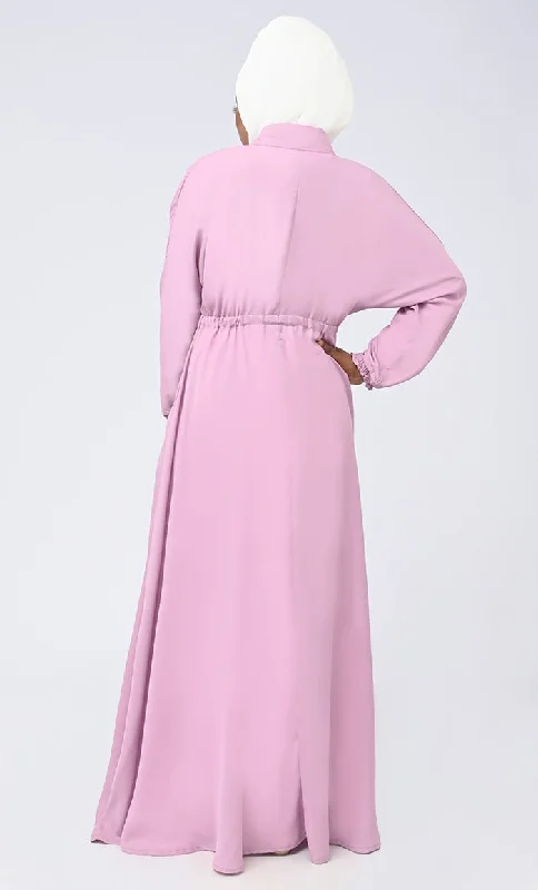 Maghrib Waist Dori Detailing Modest Abaya With White Inner And Hijab