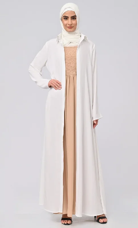 Maheen Abaya With Smoking Detailing Inner And Button Down Bisht/Shrug