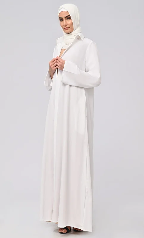 Maheen Abaya With Smoking Detailing Inner And Button Down Bisht/Shrug