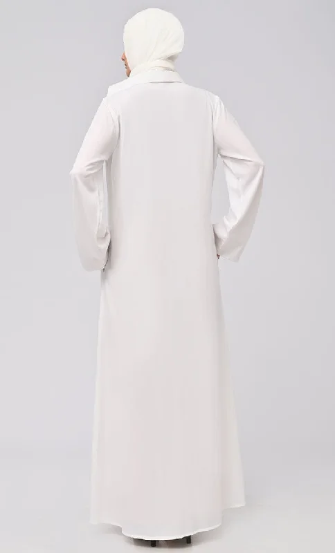 Maheen Abaya With Smoking Detailing Inner And Button Down Bisht/Shrug