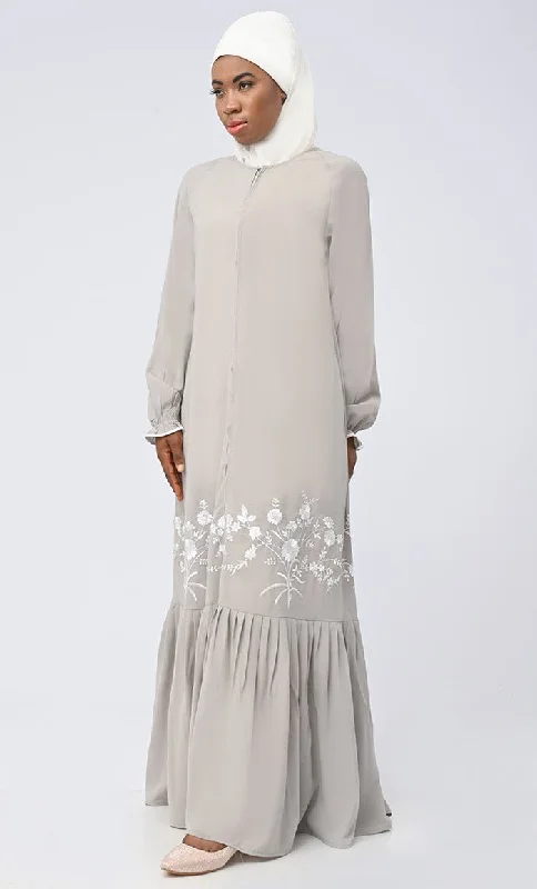 Maira Modest nida White Embroidered Abaya With Pockets