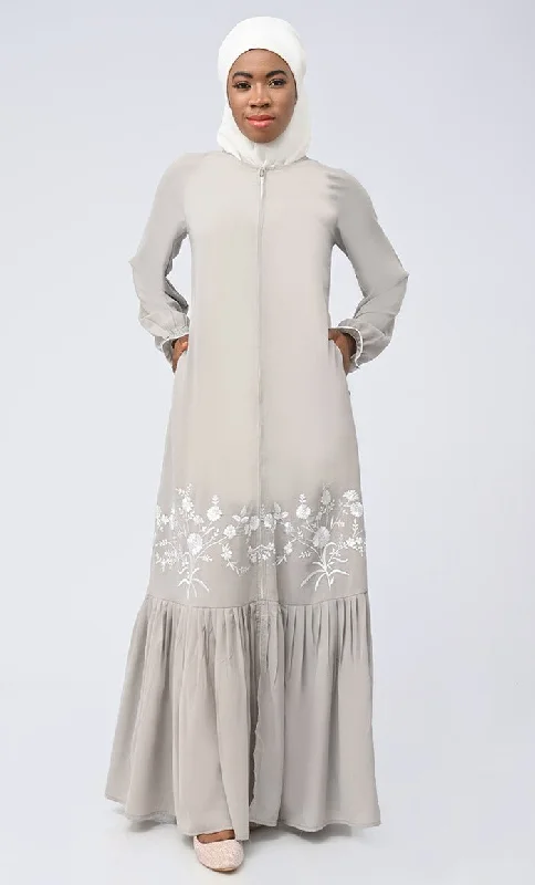 Maira Modest nida White Embroidered Abaya With Pockets