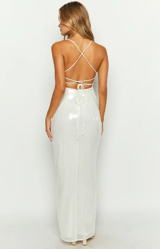 Manhattan White Sequin Slip Maxi Formal Dress