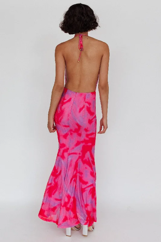 Mayah Halterneck Maxi Dress Printed Hot Pink