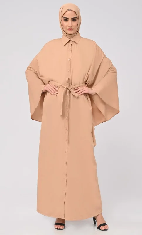 Modest Islamic Button Down Kaftan Abaya With Matching Hijab