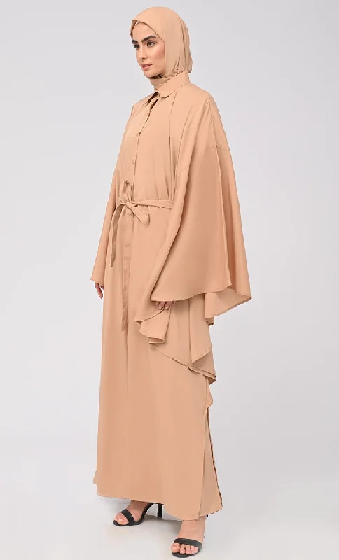 Modest Islamic Button Down Kaftan Abaya With Matching Hijab