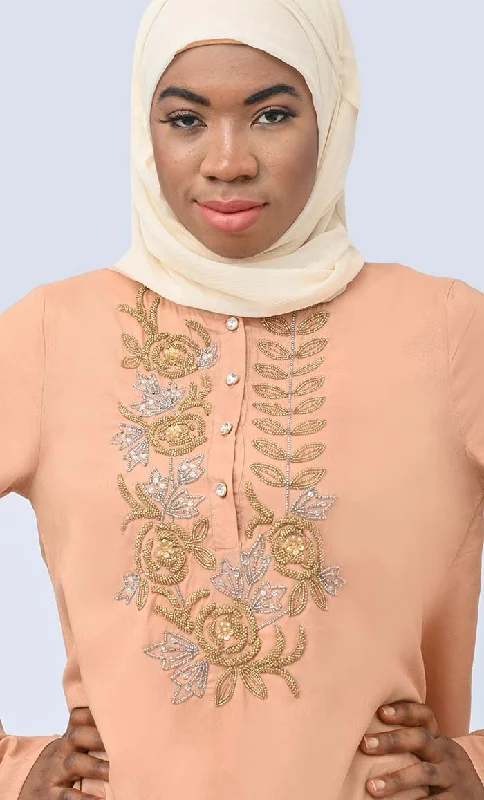 Modest Islamic Hand Work Embroidered Set With Hijab And Pockets