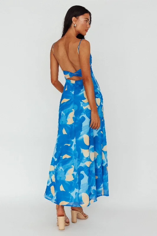 Nerida Twist Back Maxi Dress Print Blue