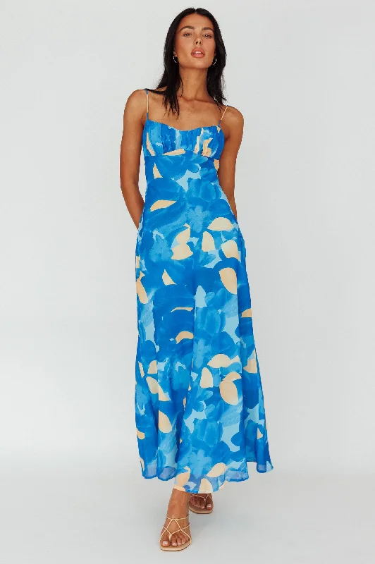 Nerida Twist Back Maxi Dress Print Blue