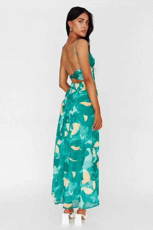 Nerida Twist Back Maxi Dress Print Green