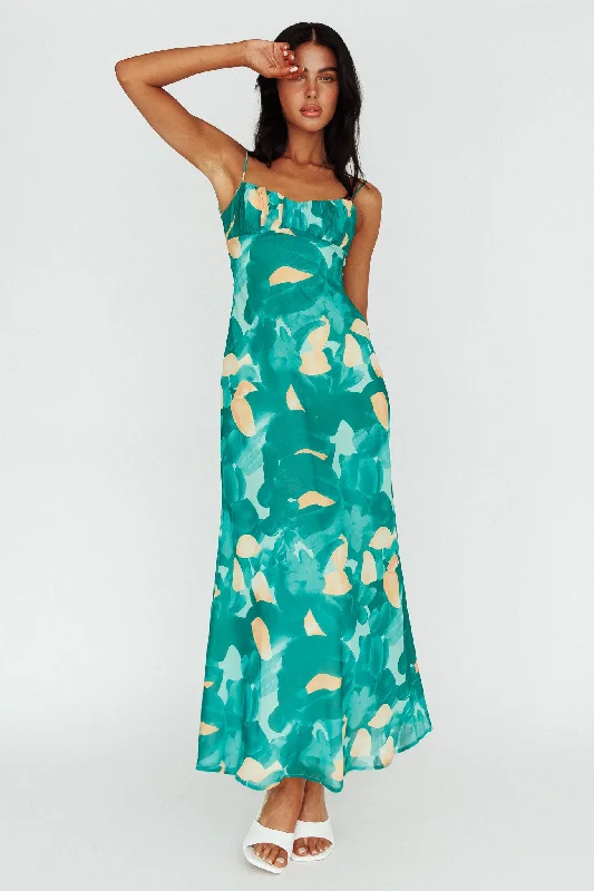 Nerida Twist Back Maxi Dress Print Green