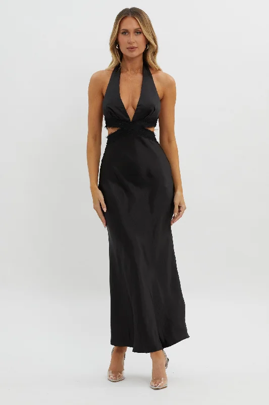 Of Your Dreams Cut-Out Halter Dress Black