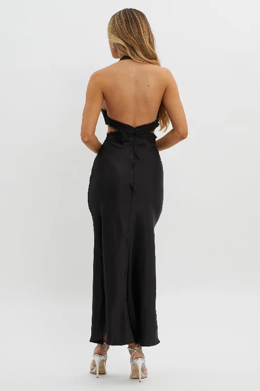 Of Your Dreams Cut-Out Halter Dress Black