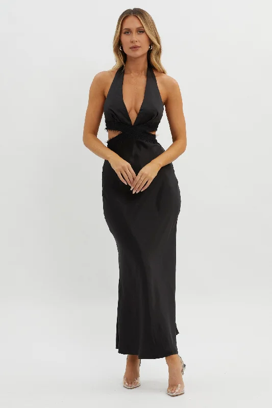 Of Your Dreams Cut-Out Halter Dress Black