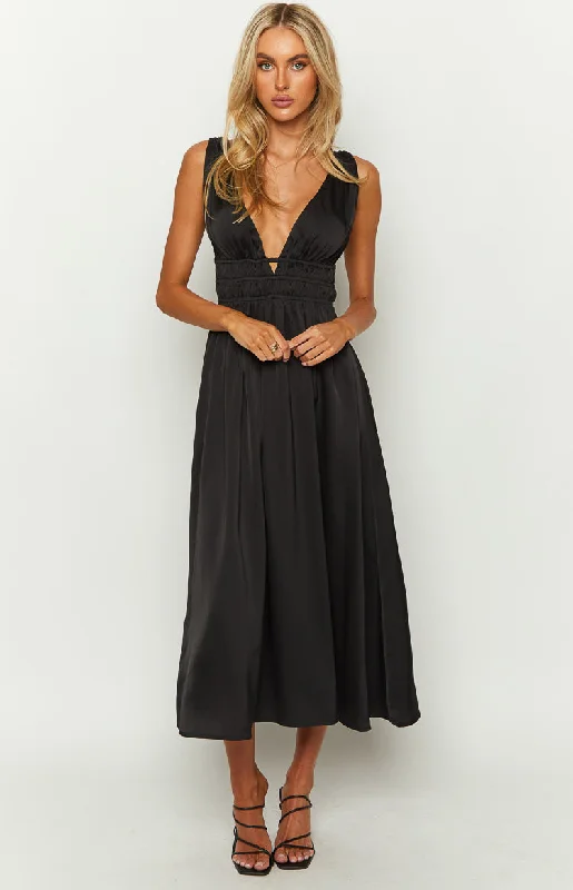 Ophelia Black Satin Maxi Dress