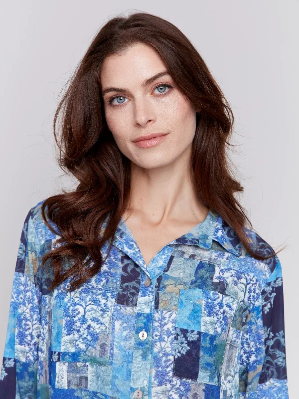 Printed Button-Front Blouse - Eden