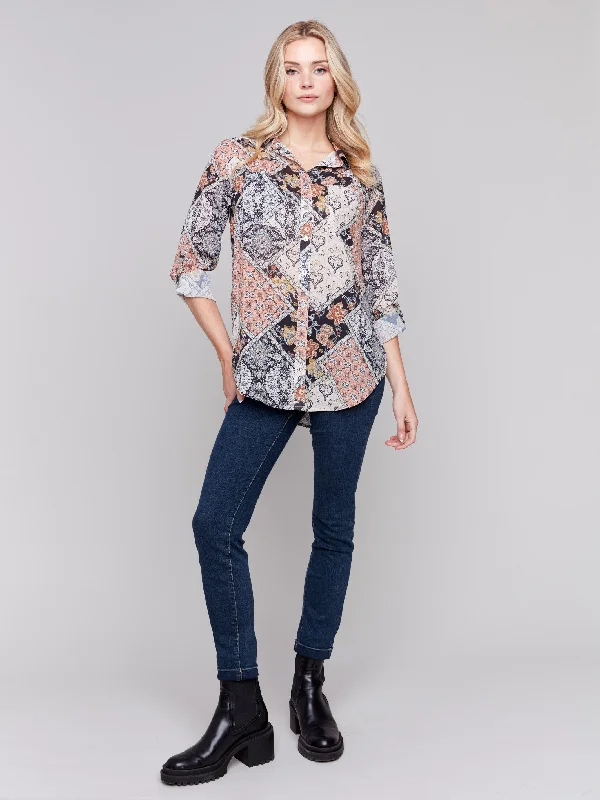 Printed Button-Front Blouse - Paisley