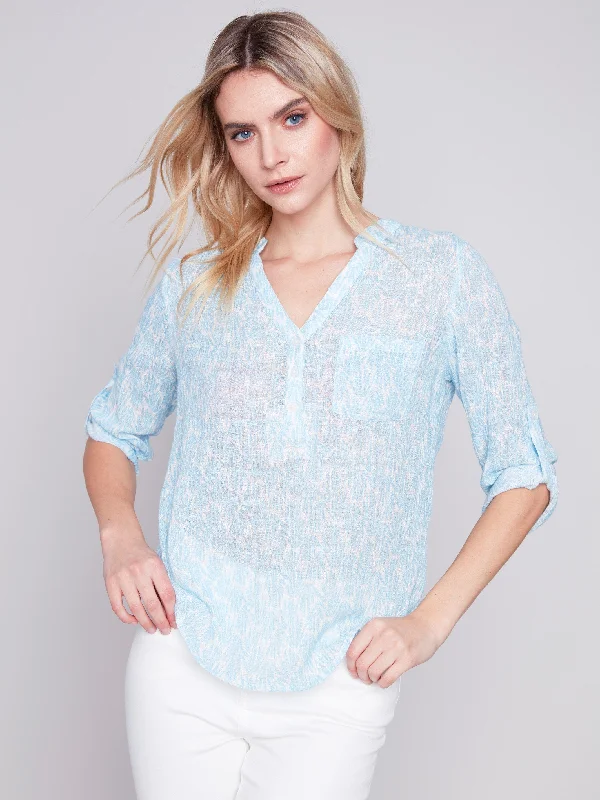 Printed Cotton Gauze Blouse - Sky