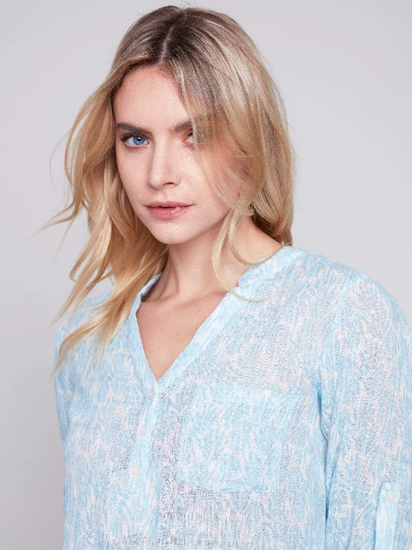 Printed Cotton Gauze Blouse - Sky