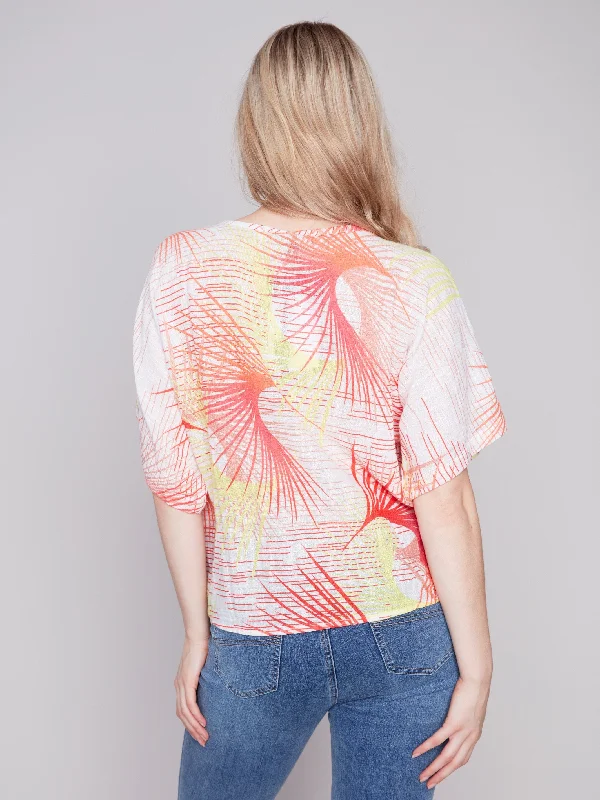 Printed Cotton Gauze Blouse with Side Tie - Punch