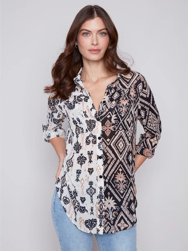 Printed Crinkle Georgette Blouse - Damask