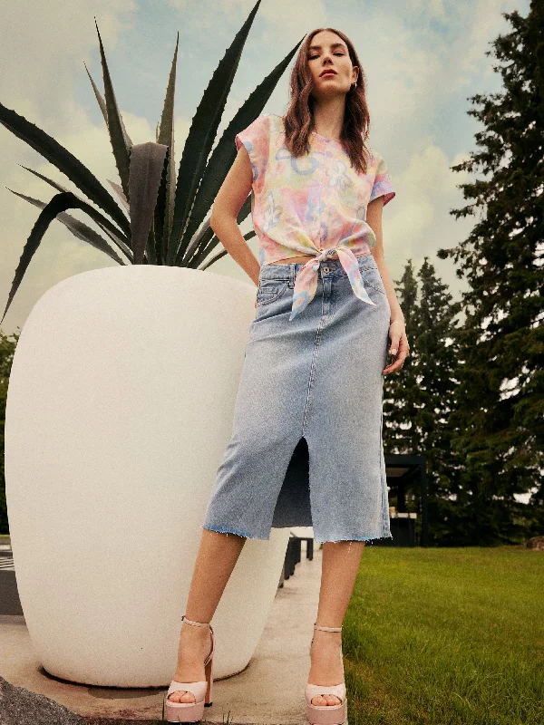 Printed Front Tie Linen Top - Graffiti Flower