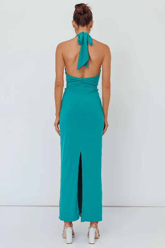 Ray Of Light Ruched Halterneck Maxi Dress Green