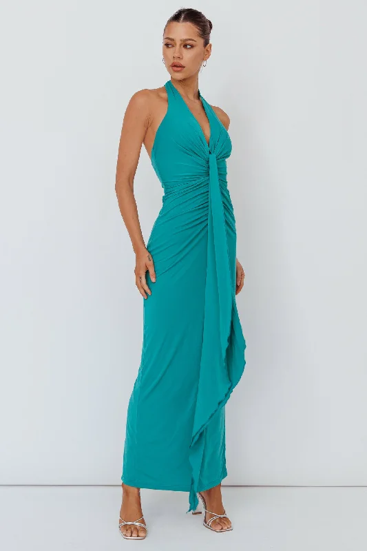 Ray Of Light Ruched Halterneck Maxi Dress Green