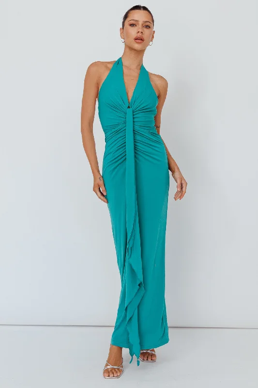 Ray Of Light Ruched Halterneck Maxi Dress Green