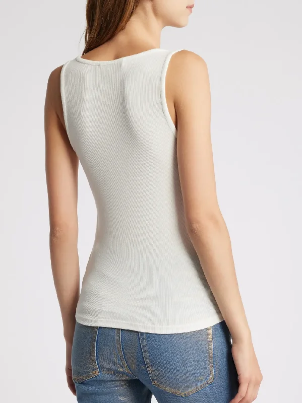 Rib Scoop Button Tank White