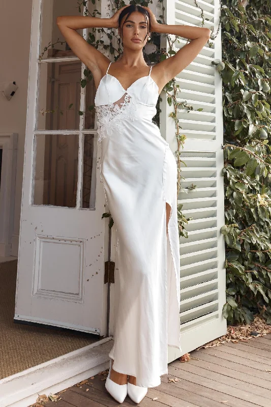 Roxana Applique Trim Split Maxi Dress White