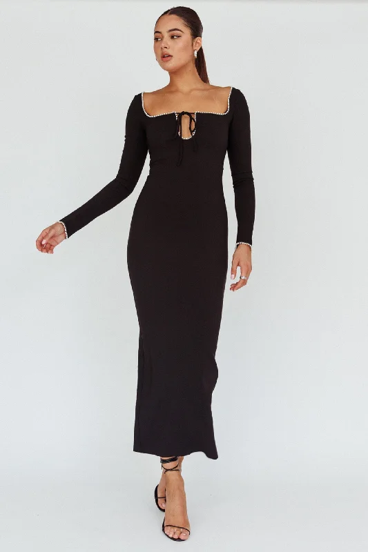 Samantha Pearl Detailing Midi Dress Black