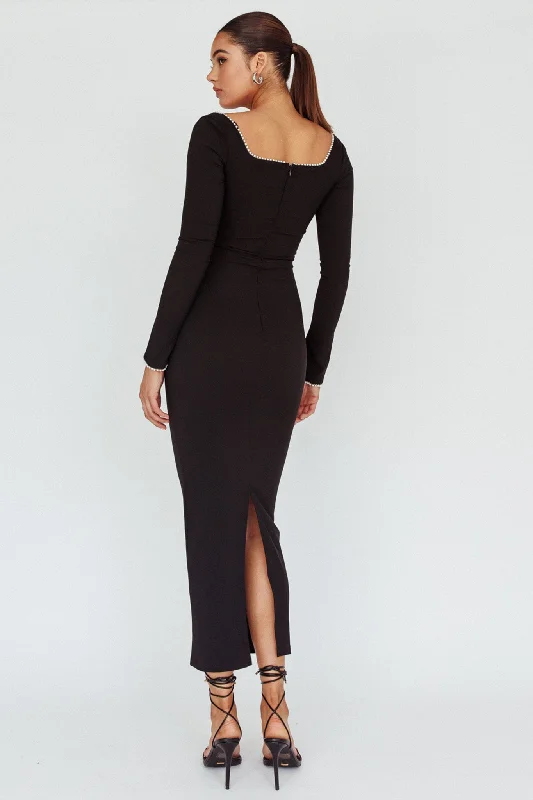 Samantha Pearl Detailing Midi Dress Black