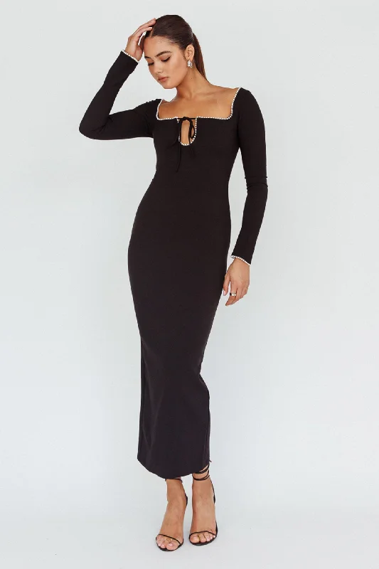 Samantha Pearl Detailing Midi Dress Black