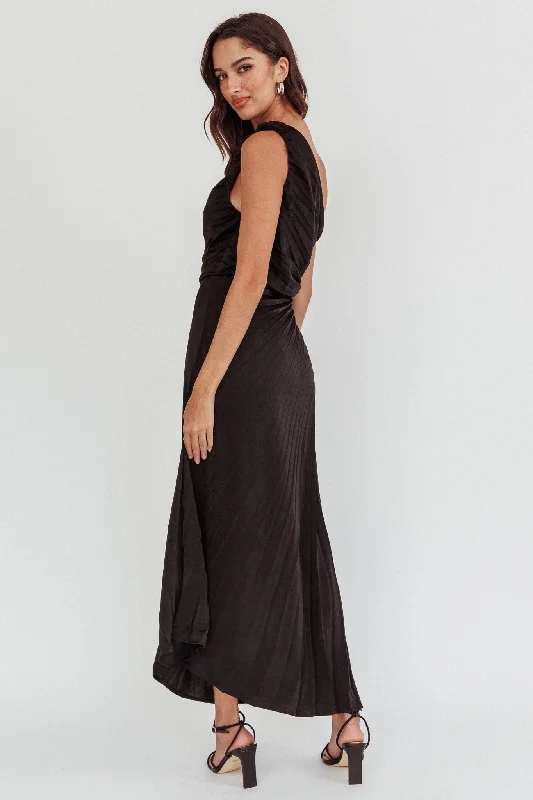 Scarlett One-Shoulder Pleat Maxi Dress Black