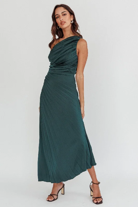 Scarlett One-Shoulder Pleat Maxi Dress Green