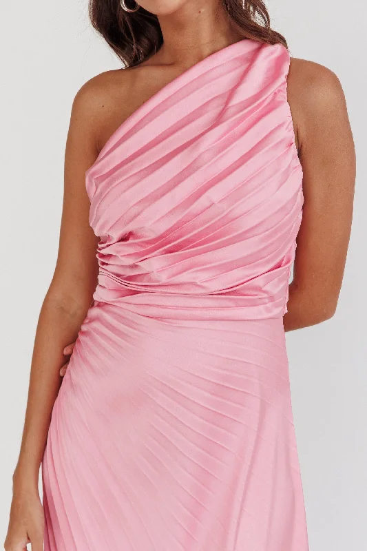 Scarlett One-Shoulder Pleat Maxi Dress Pink