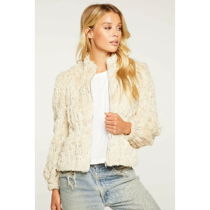 Sequin Faux Fur Puff Sleeve Jacket