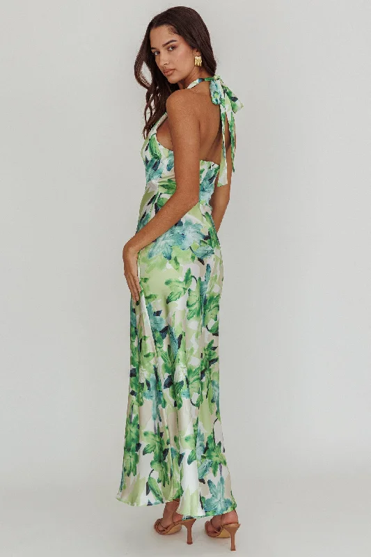 Shana Halterneck Maxi Dress Floral Green