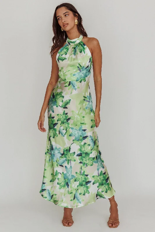 Shana Halterneck Maxi Dress Floral Green