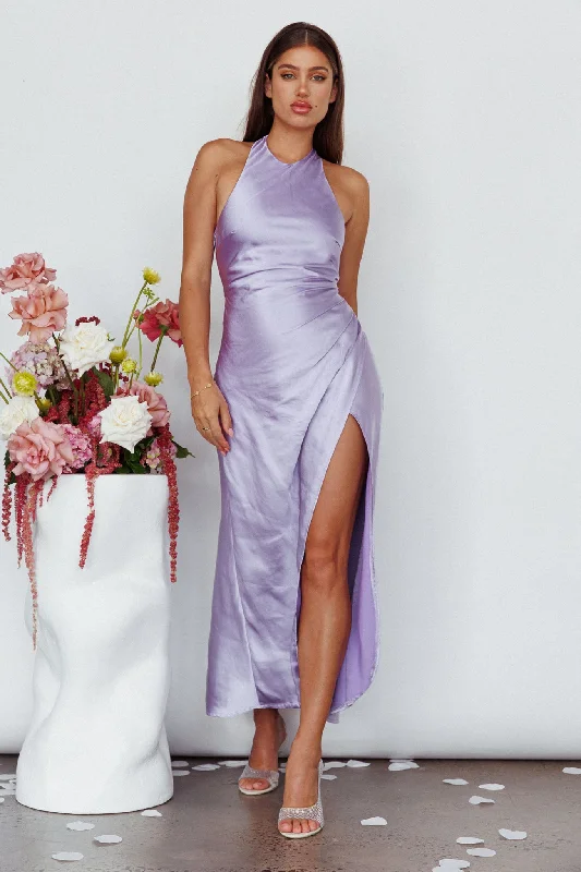 Sonoma Halterneck Faux Wrap Twist Back Maxi Dress Lavender